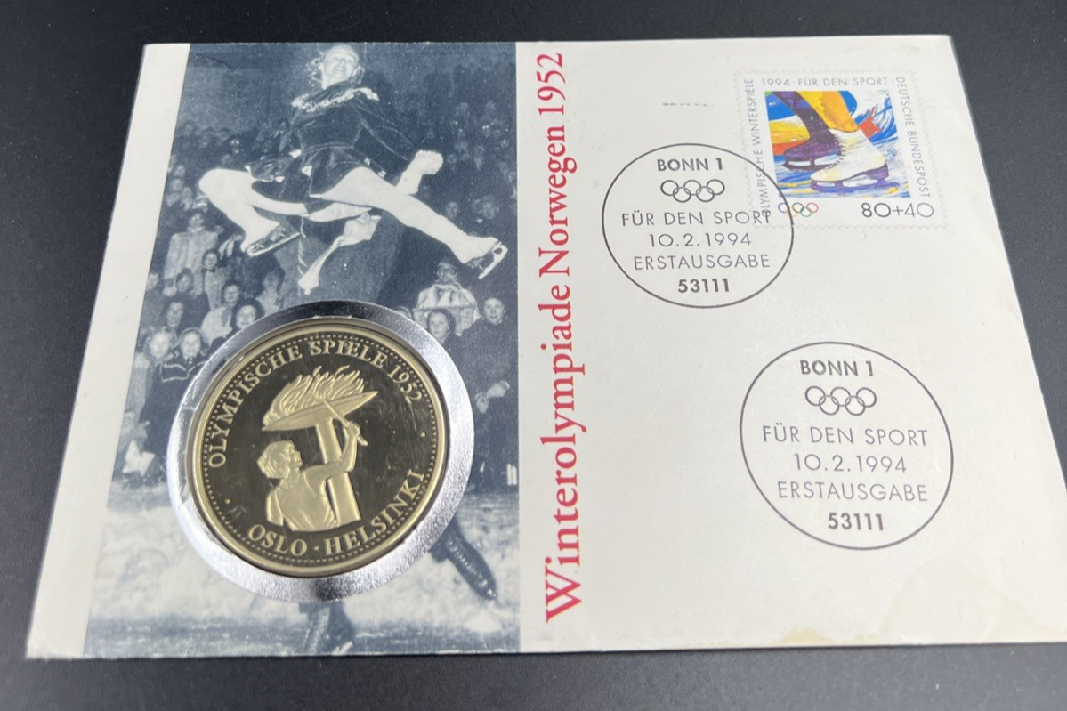 1993 Germany Olympic Medal Numisbrief 1952 Oslo Helsinki Winter Games Proof