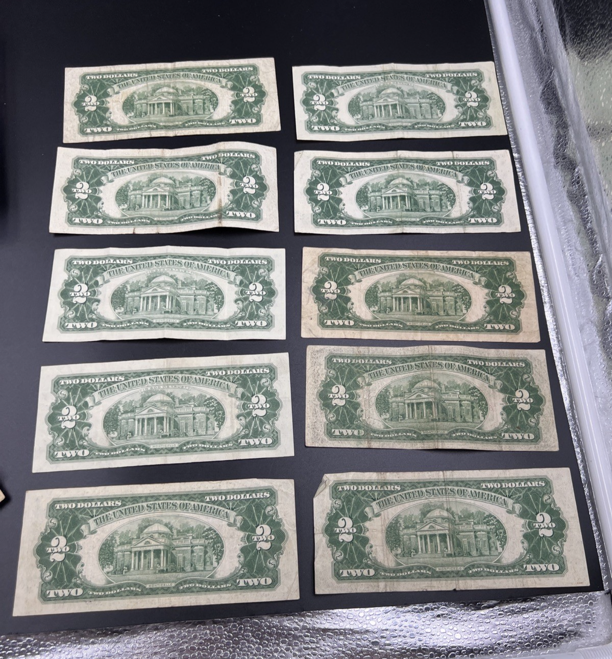Lot of 10 1953 1963 $2 USN Red Seal Legal Tender Bills VG Very Good Circ #871