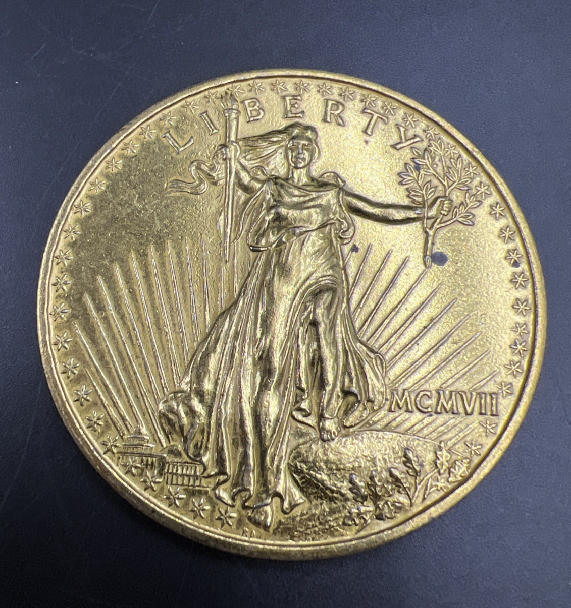 Large 3 Inch Novelty Pewter Coin/Coaster/Paperweight St Gaudens Eagle Coin