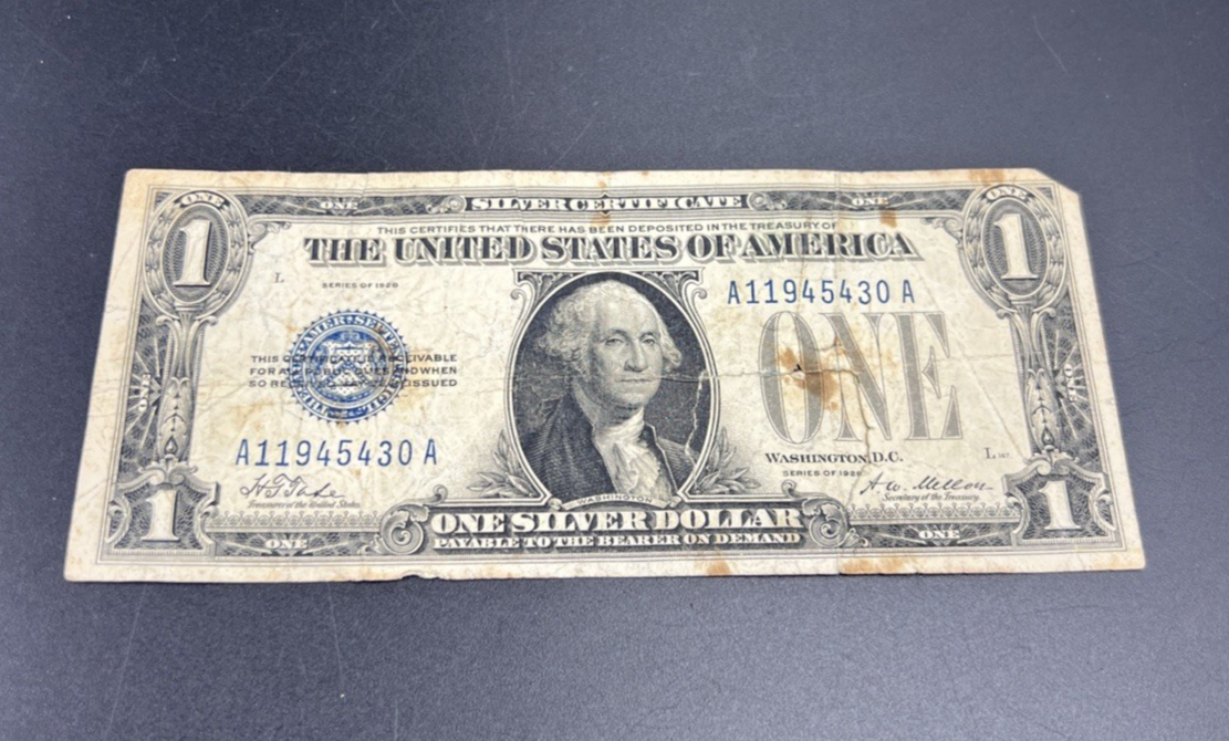 1928 $1 One Dollar Funny Back Silver Certificate Cull Very Circ Damaged Ugly #30