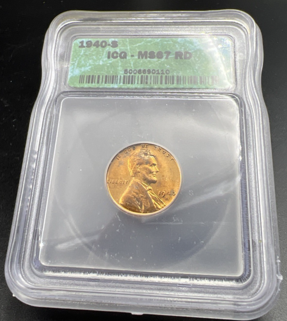 1940 S Lincoln Wheat Cent Penny Coin ICG MS67 RD #110 Some Toning