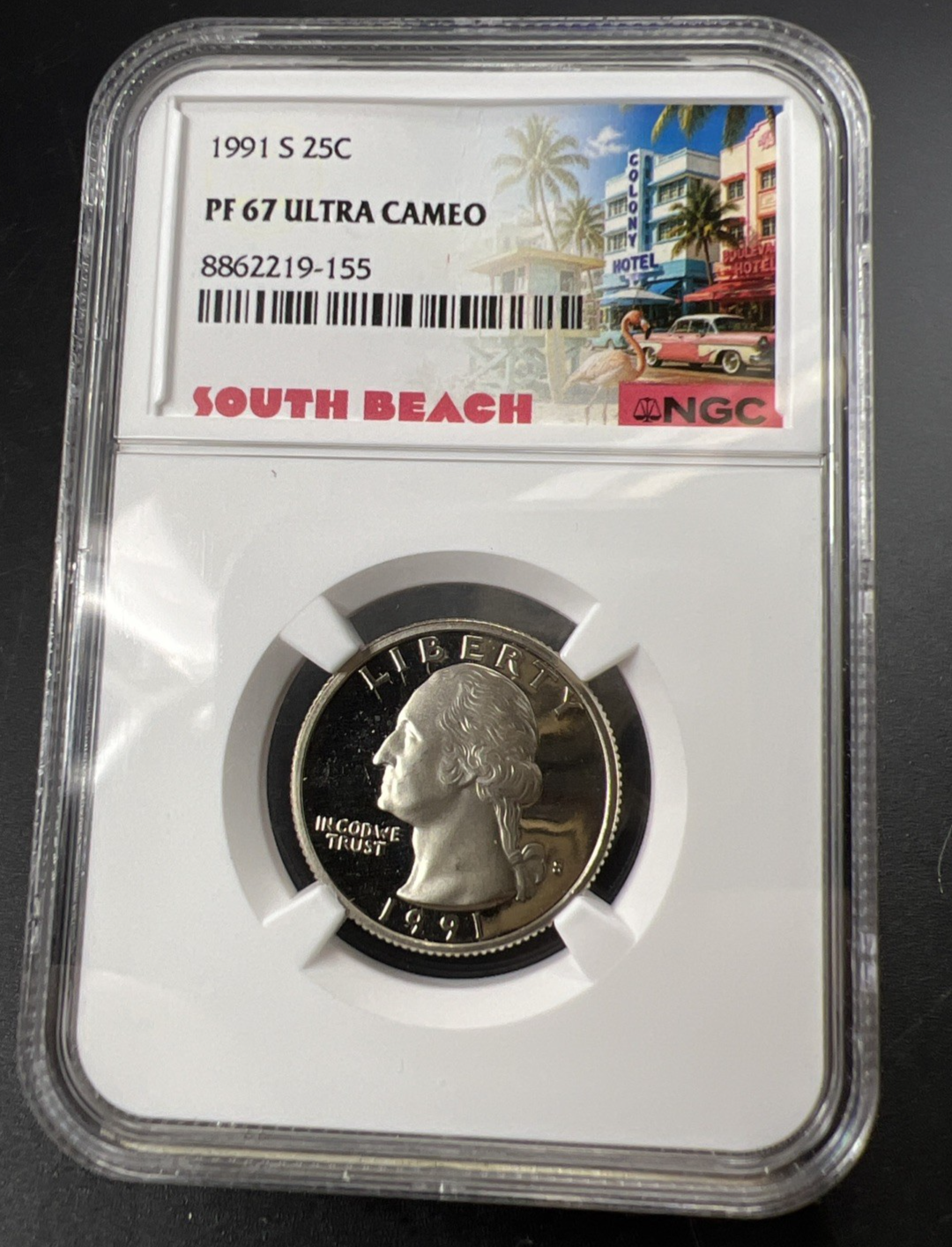 1991 S 25c Washington Clad Proof Quarter Coin PF67 UCAM NGC South Beach Holder