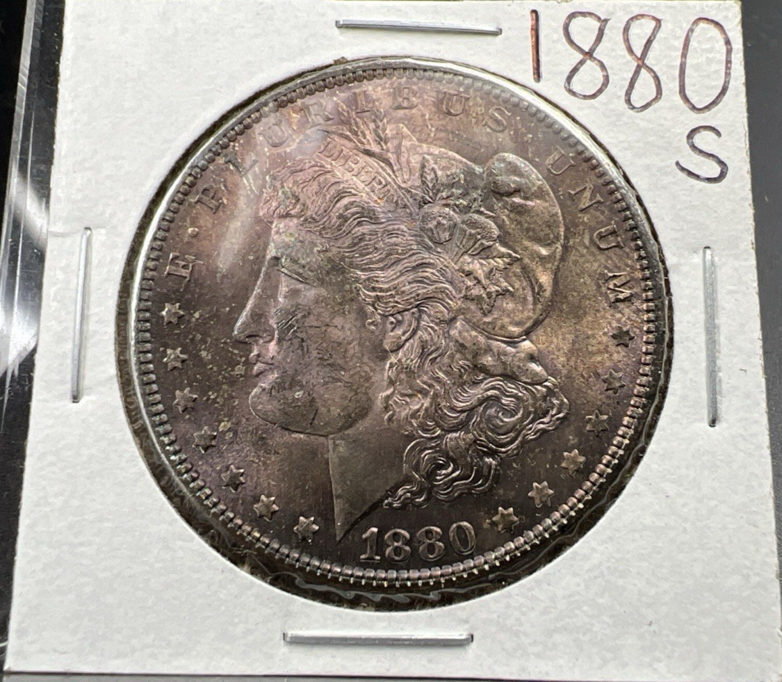 1880 S $1 Morgan Silver Dollar Coin CH BU Unc PQ Toning Toner