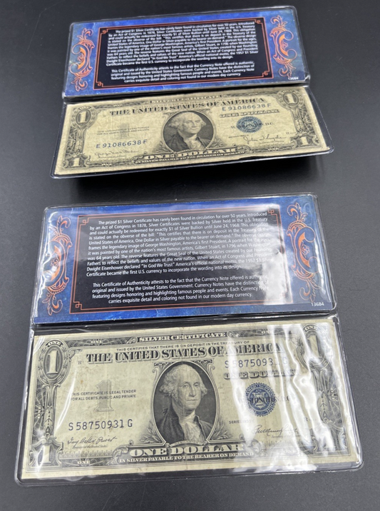 Lot of 2 1935 Silver Certificate One Dollar Bills in Vinyl Display VG #31
