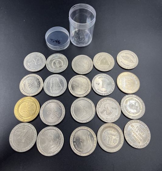 Lot of 20 $1 Casino Dollar Gaming Tokens Metal Circulated Conditions SKU#7546