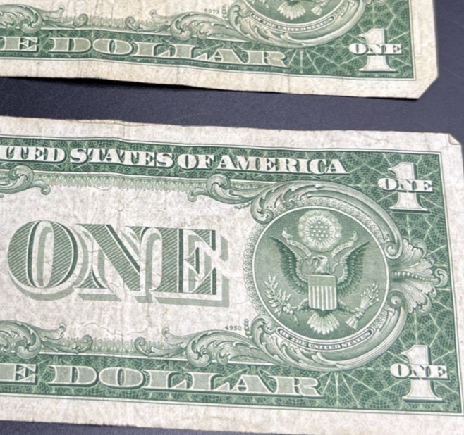 2 Note Lot 1935 D Wide & Narrow Margin US Silver Certificate Variety Set VG Circ