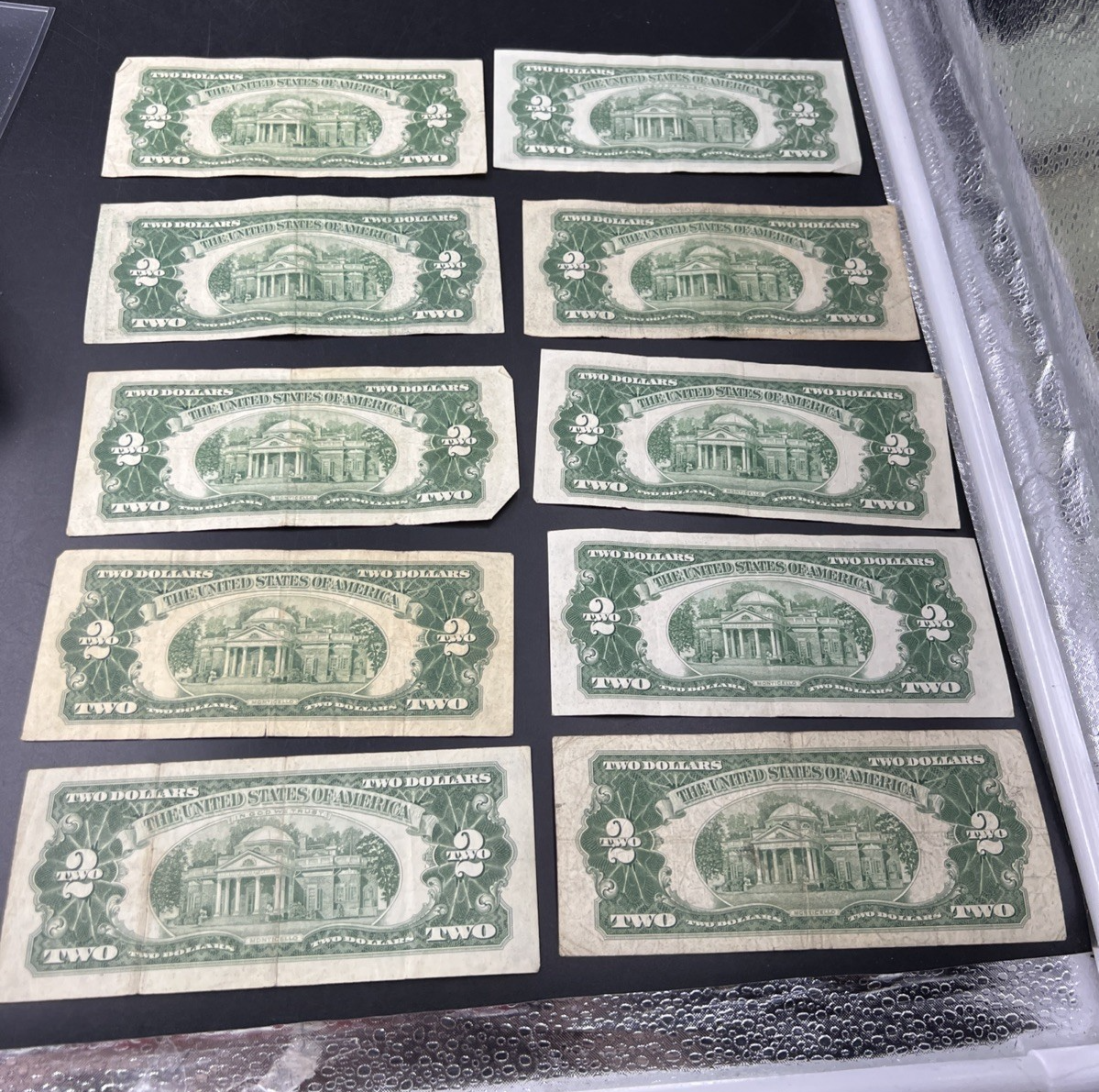 Lot of 10 1953 1963 $2 USN Red Seal Legal Tender Bills VG Very Good + Circ #859
