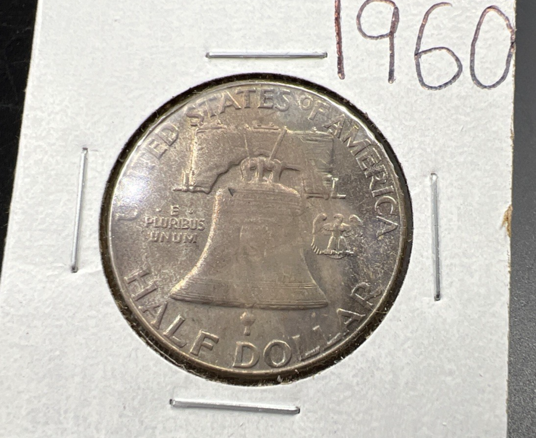 1960 P Franklin Half Dollar Silver Coin Choice BU UNC Neat Toning Reverse #B