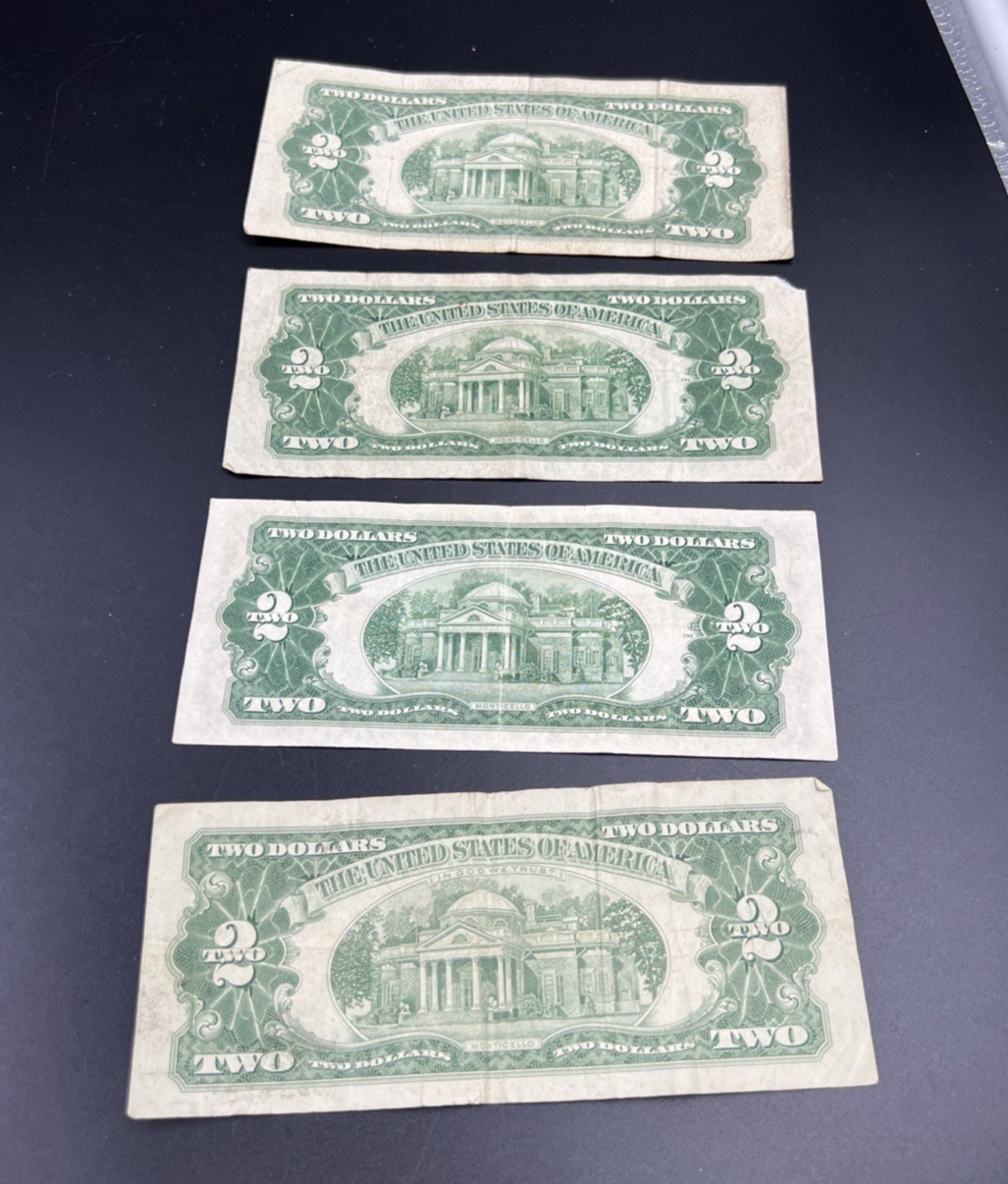 Lot of 4 1963 1953 $2 USN Red Seal Notes Average Circ Red Seal Bills #687