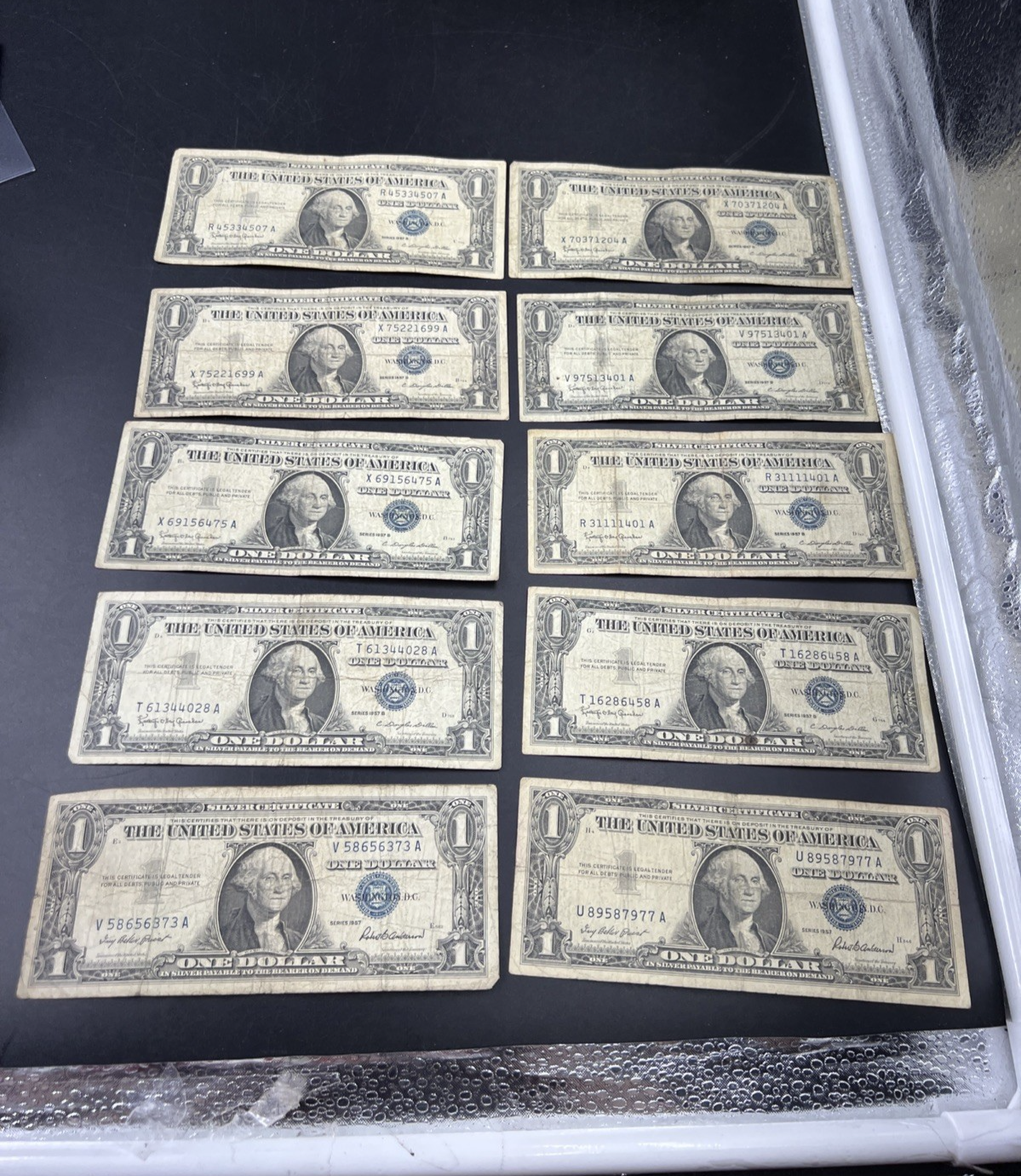 Lot of 10 1957 $1 One Dollar Silver Certificate Blue Seal Notes G / VG #373