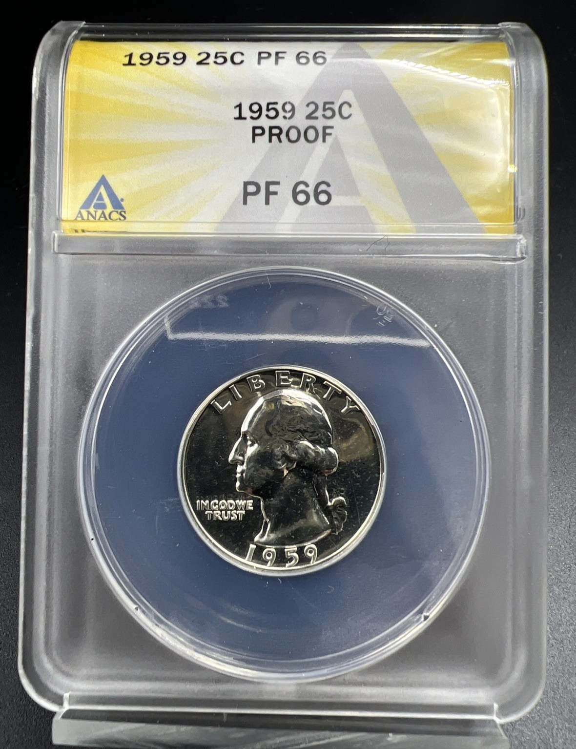 1959 25c Washington 90% Silver Proof Quarter Coin PF66 ANACS #60