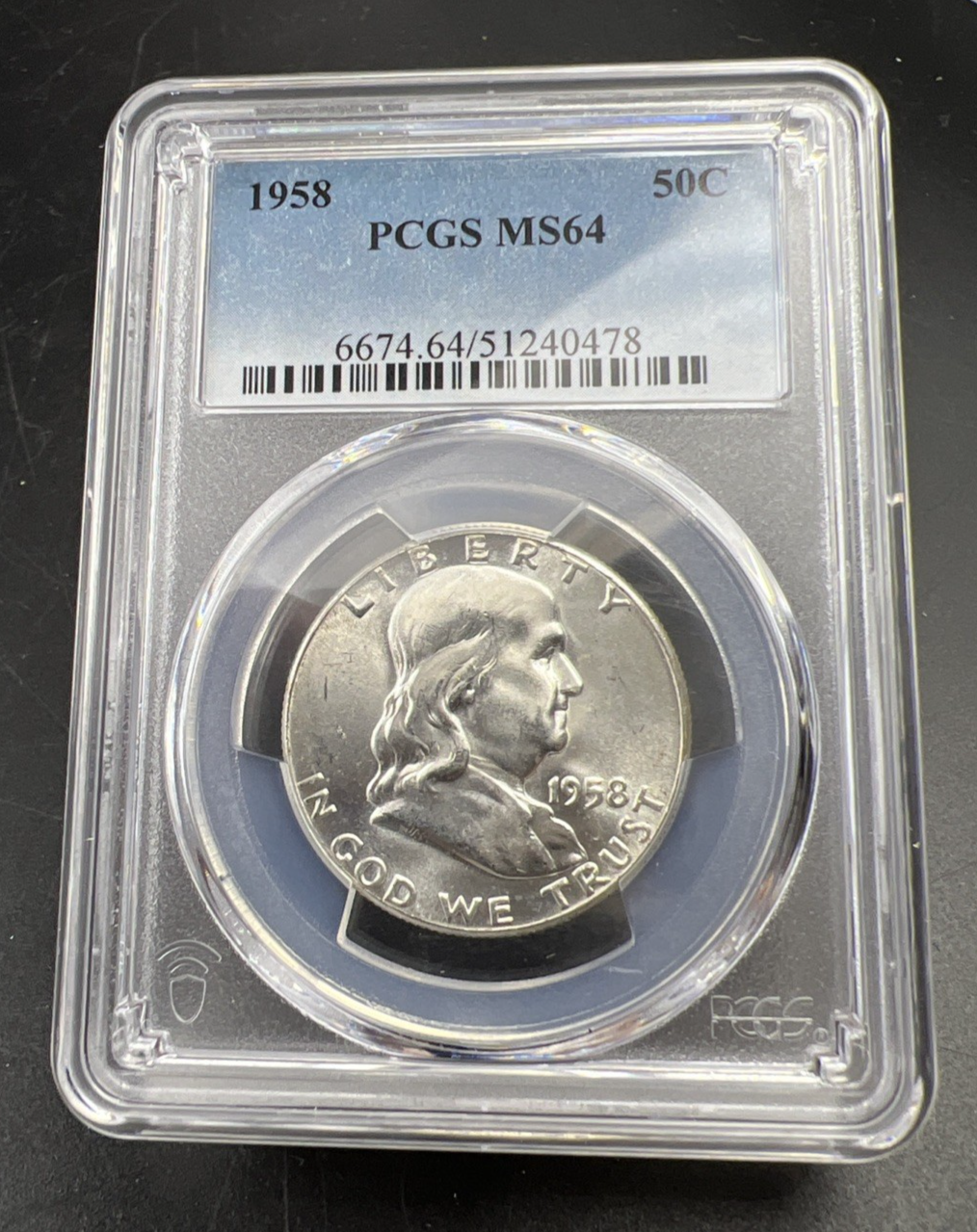1958 P 50c Franklin Silver Half Dollar Coin PCGS MS64 CH BU Certified #78