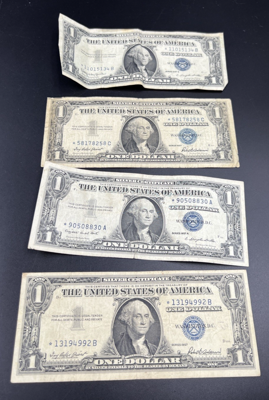 Lot of 4 1957 * Star $1 One Dollar Silver Certificates VG Circulated #992