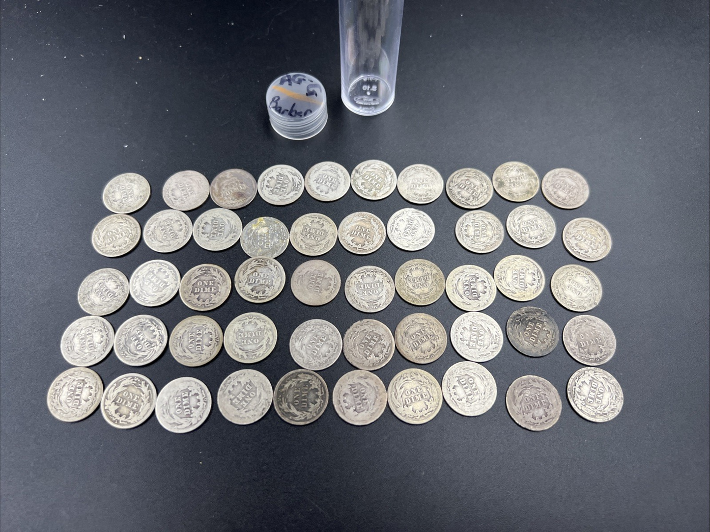 50 Coin Barber 90% Silver Dime Roll AG About Good Circ Conditions SK#g