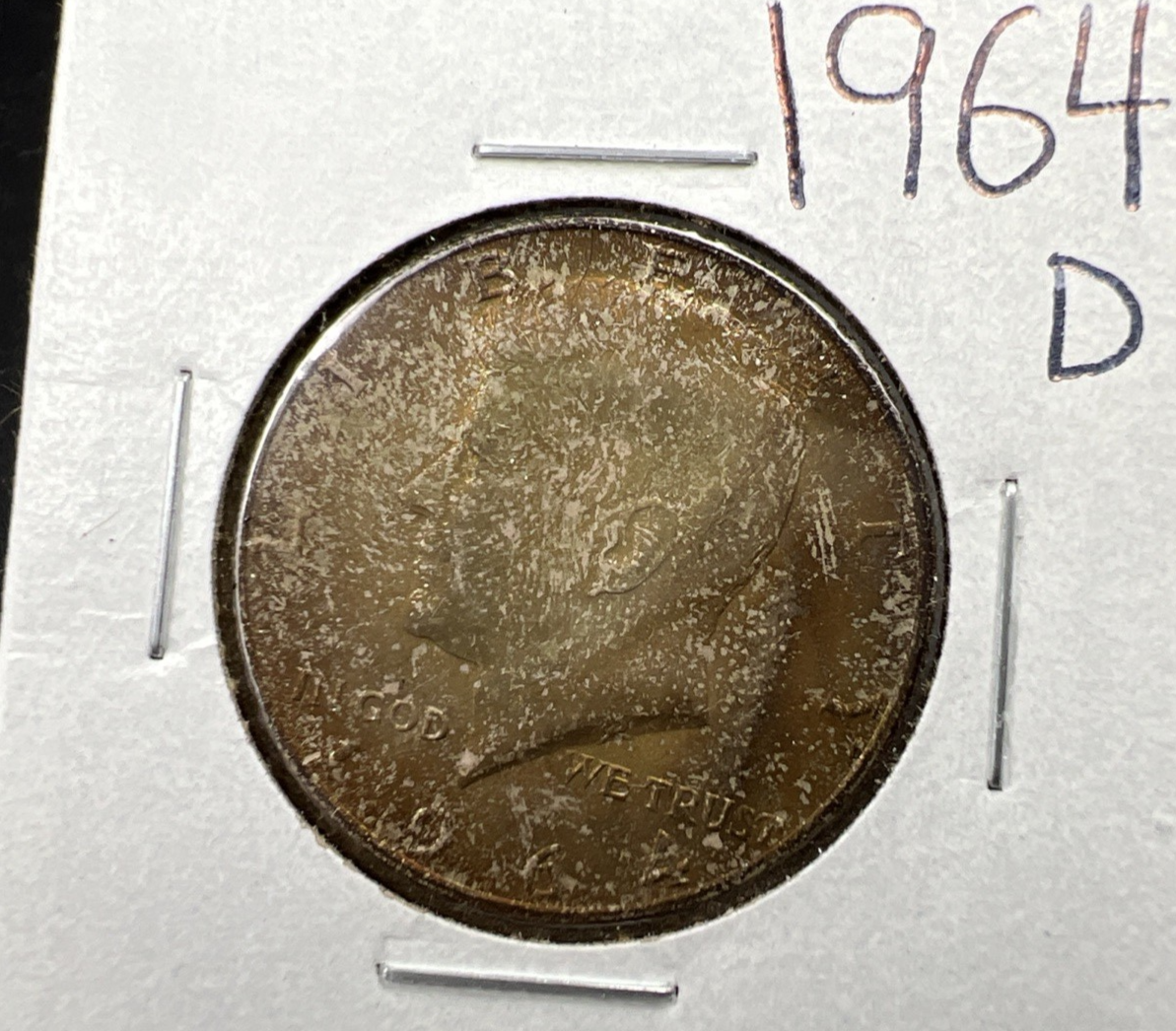 1964 D 50c Kennedy 90% Silver Half Dollar Coin BU NC Neat Toning Obverse SK#3c
