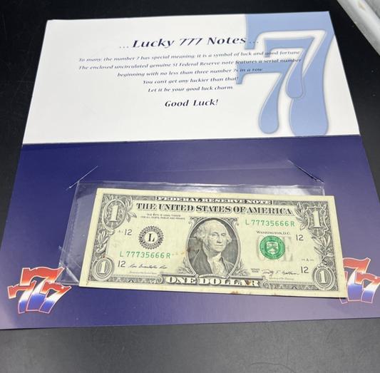 2009 $1 FRN Federal Reserve Note Lucky Serial Number 77735666 Fine Details