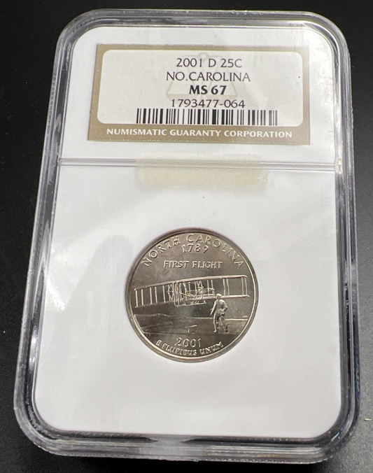 2001 D 25c North Carolina State Statehood Quarter Coin NGC MS67 SMS #064