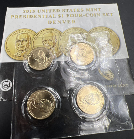 4 Coin 2015 D Presidential Dollar Set Truman Eisenhower Kennedy Johnson BU UNC