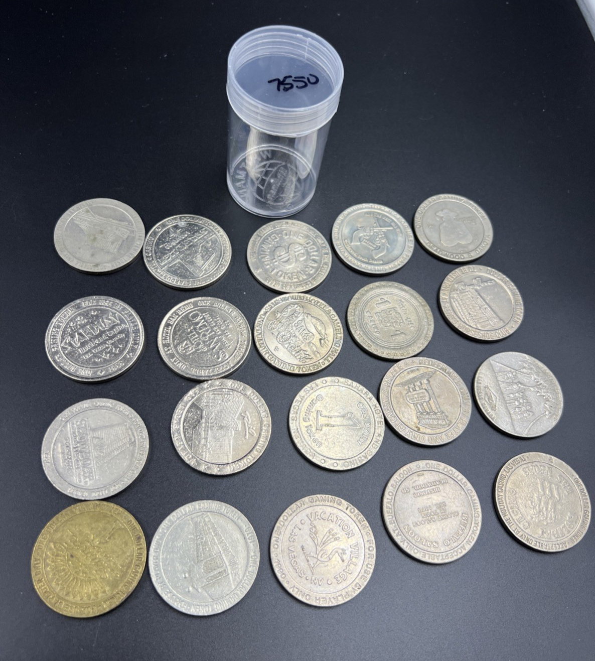 Lot of 20 $1 Casino Dollar Gaming Tokens Metal Circulated Conditions SKU#7550