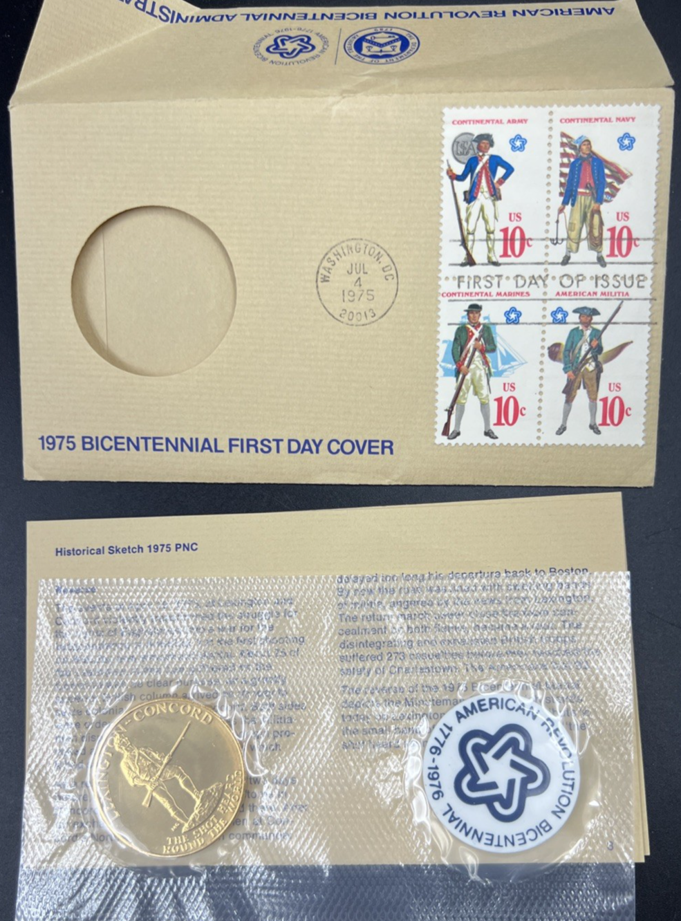 1975 American US Bicentennial Bronze Medal UNC FDOI First Day Cover Pack