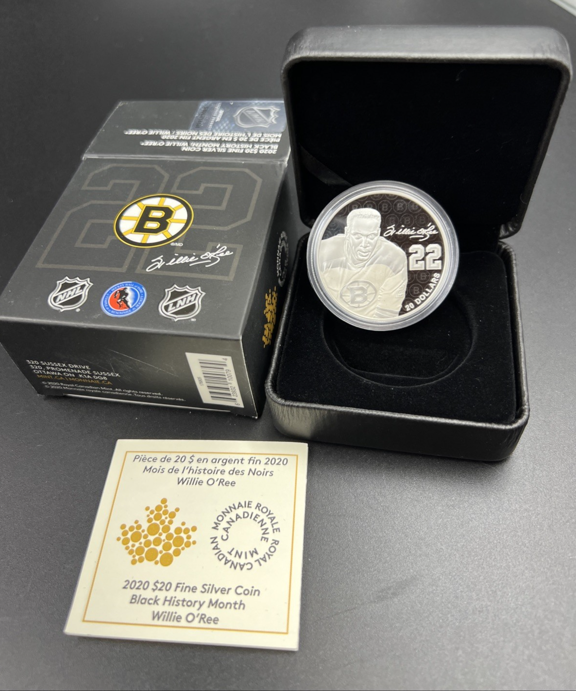 2020 Willie O'Ree Bruins Canada $20 1 Oz Silver Proof Coin NHL Hockey w/ Box COA