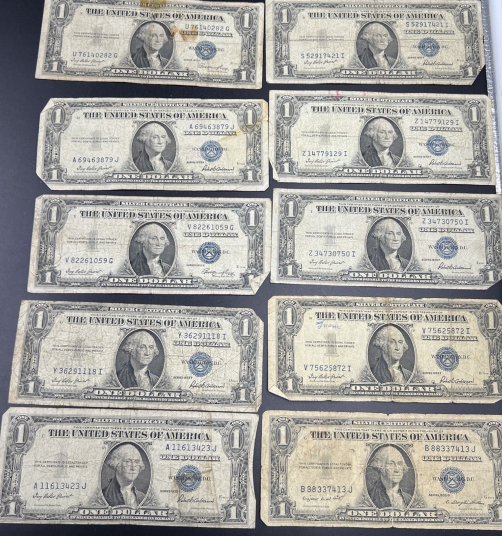 Lot of 10 1935 $1 One Dollar Blue Seal Silver Certificates Cull Very Circ #23