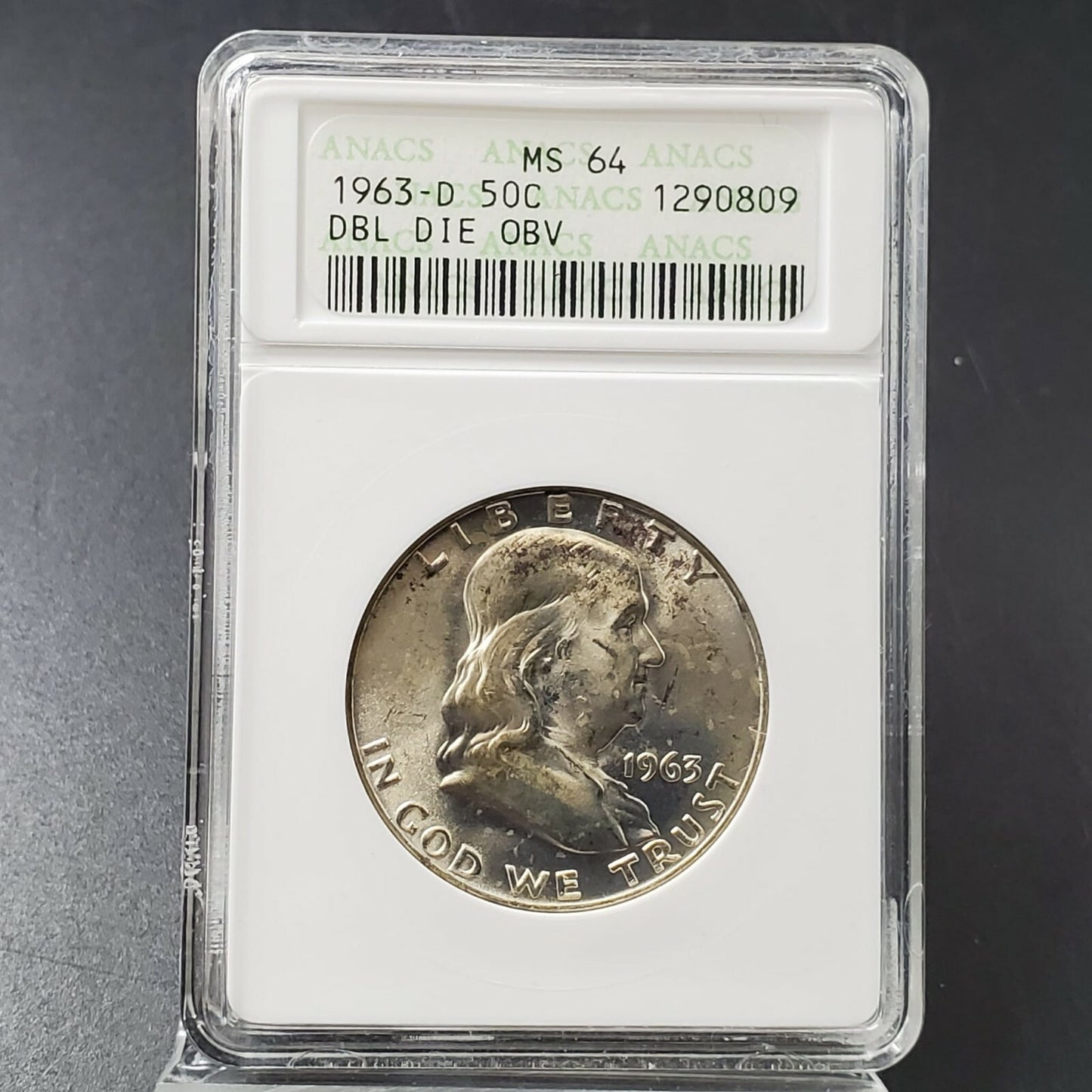 1963 D Franklin 50c ANACS MS64 FBL Full Bell Line DDO Double Die Variety NICE