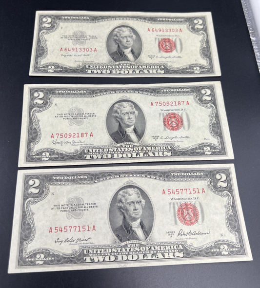 Lot of 3 1953 $2 USN United States Notes VF Very Fine Circ #151