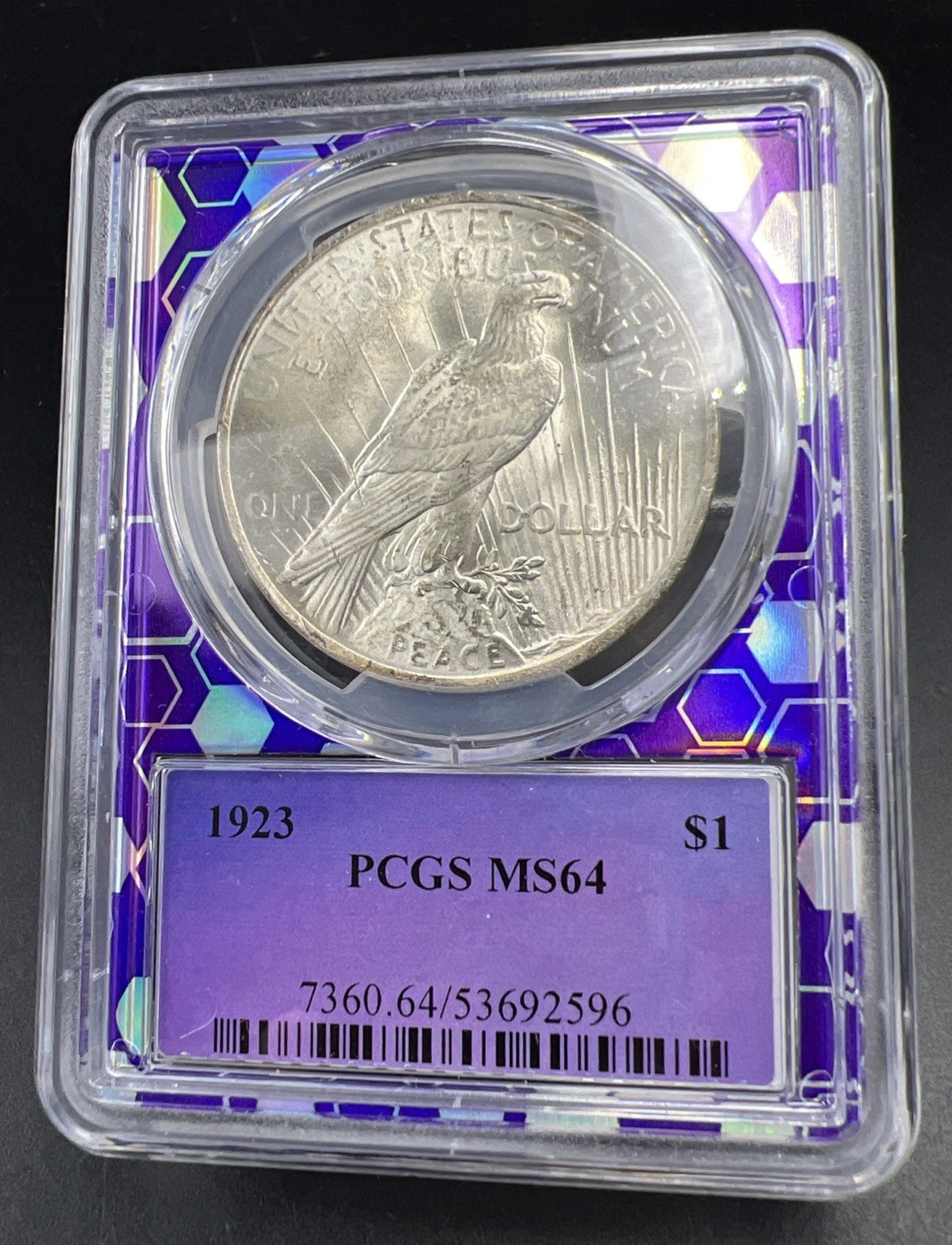1923 P Peace Silver Dollar Coin PCGS MS64 CH BU UNC Purple holder Some Toning