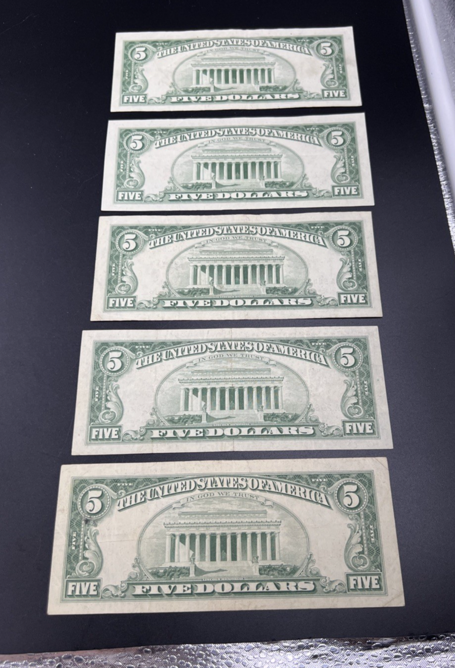 Lot of 5 1963 $5 USN United States Notes Five Dollar Bills Red Seal VF Very Fine