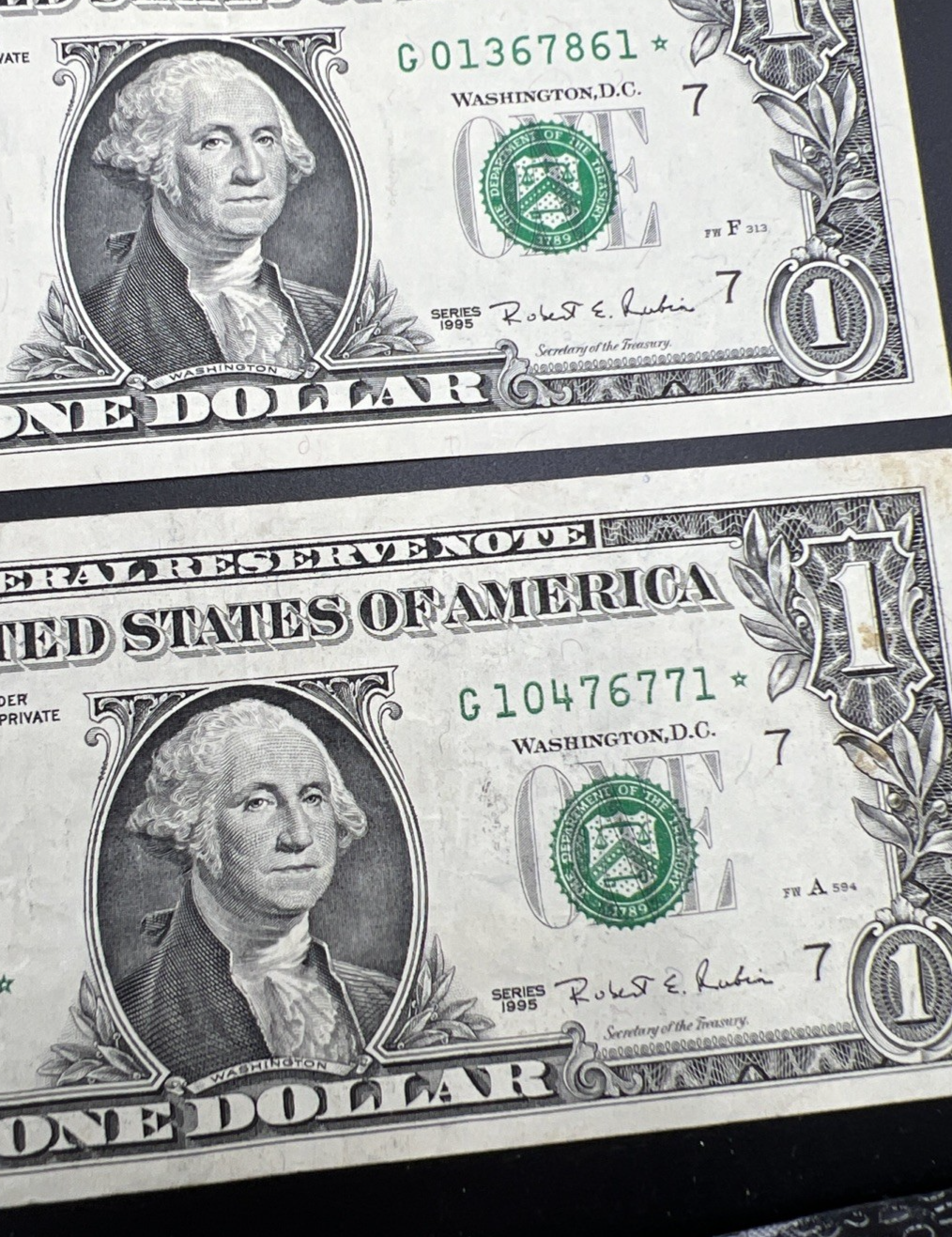 Lot of 10 1995 * $1 Star FRN Federal Reserve Notes VG + Circ #284