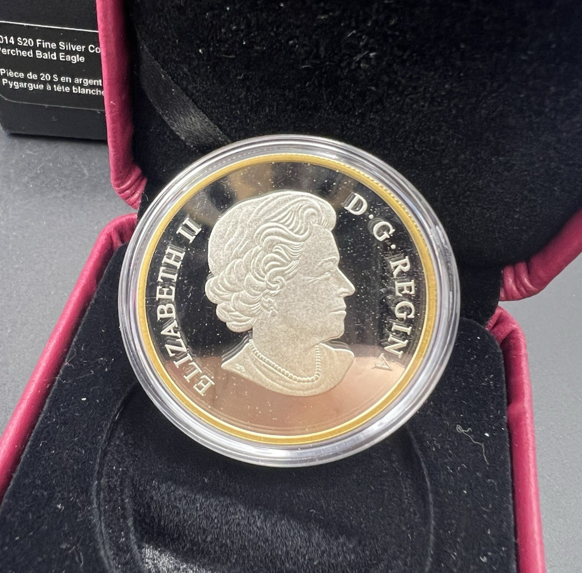 2014 Canada $20 Gilt Perched Bald Eagle Proof 1 oz Silver Coin in RCM Box COA