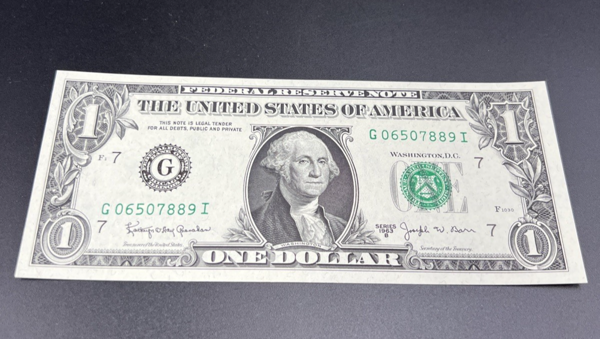 1963 B $1 Barr FRN Federal Reserve Note Uncirculated #889