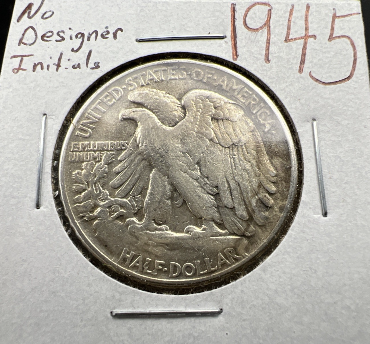 1945 P 50c Walking Liberty Half Dollar Missing Designer Initials FS-901 VF Circ