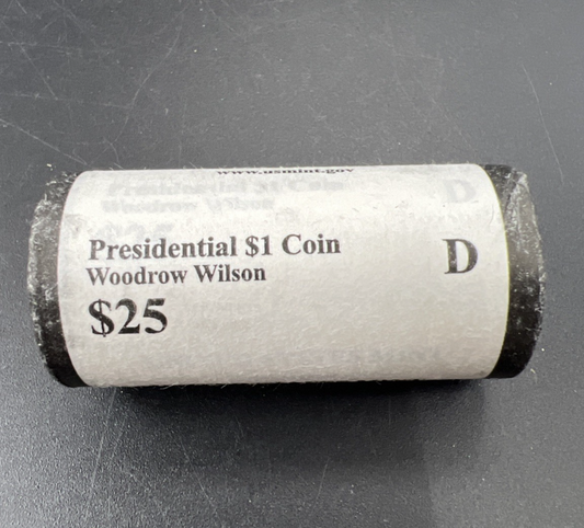 2013 D Woodrow Wilson Presidential Dollar US Mint BU Roll 25 Coins