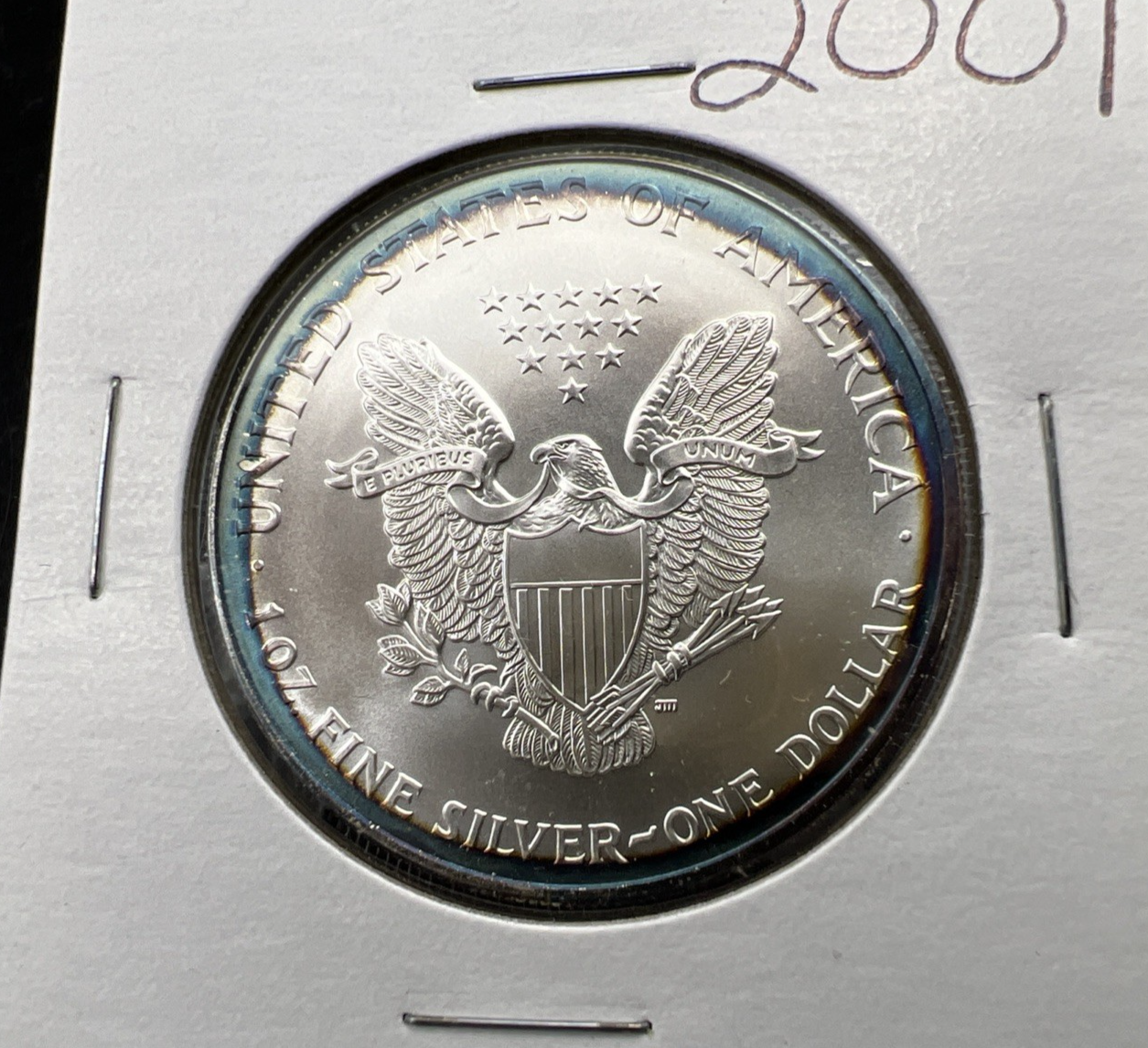 2001 1 Oz ASE American Silver Eagle Coin Gem BU UNC Perfect Halo Toner Toning