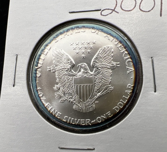 2001 1 Oz ASE American Silver Eagle Coin Gem BU UNC Perfect Halo Toner Toning