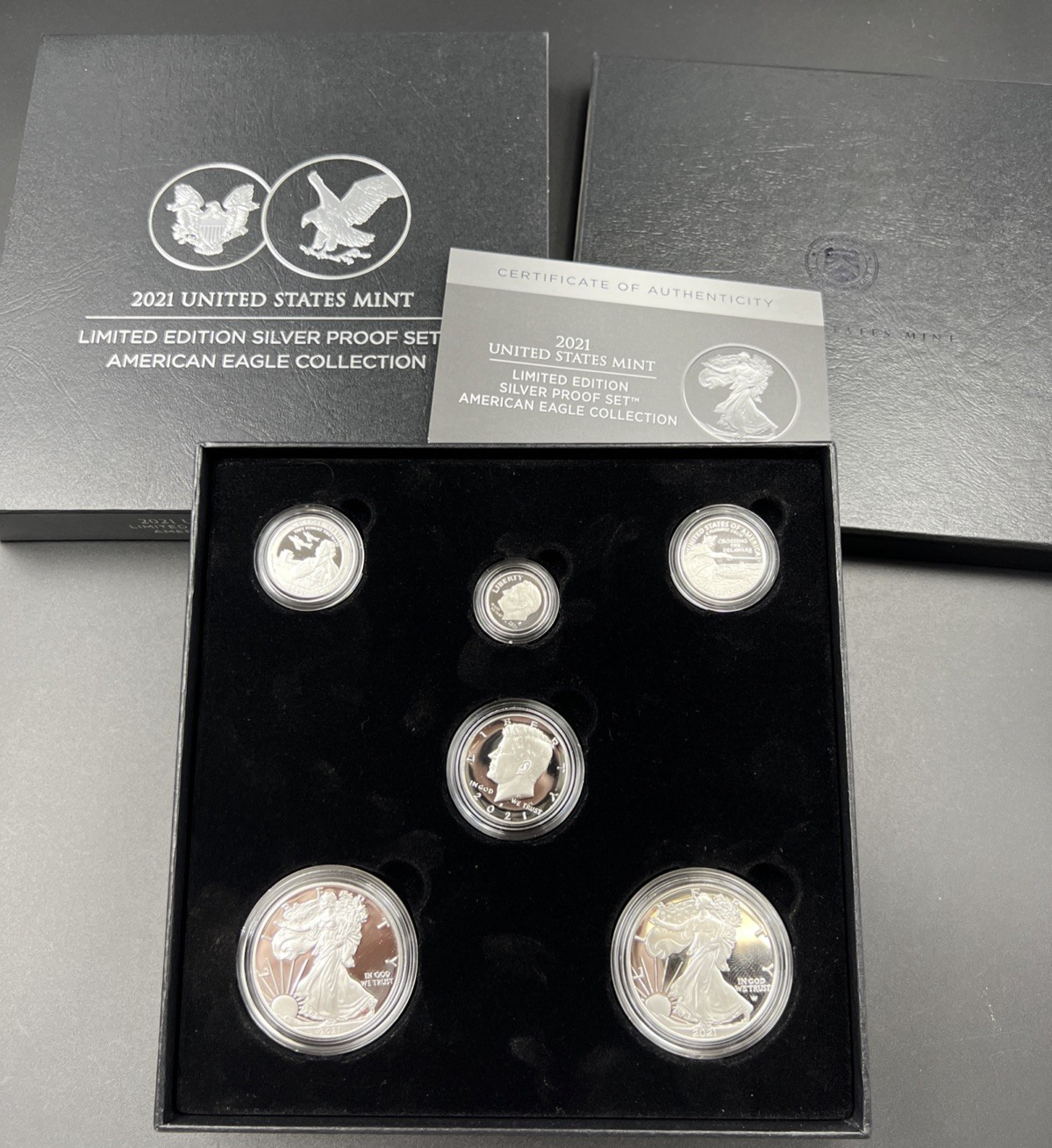 2021 Limited Edition US Silver Proof Set Complete T1 & 2 Silver Eagles w Box COA