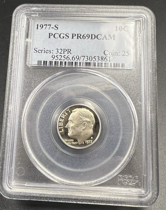 1977 S 10c Roosevelt Copper Nickel Dime Coin PCGS PR69 DCAM #861
