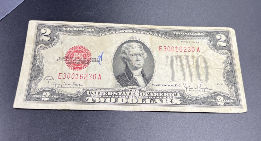 1928 G $2 Two Dollar USN Note Red Seal Fine Circ #230