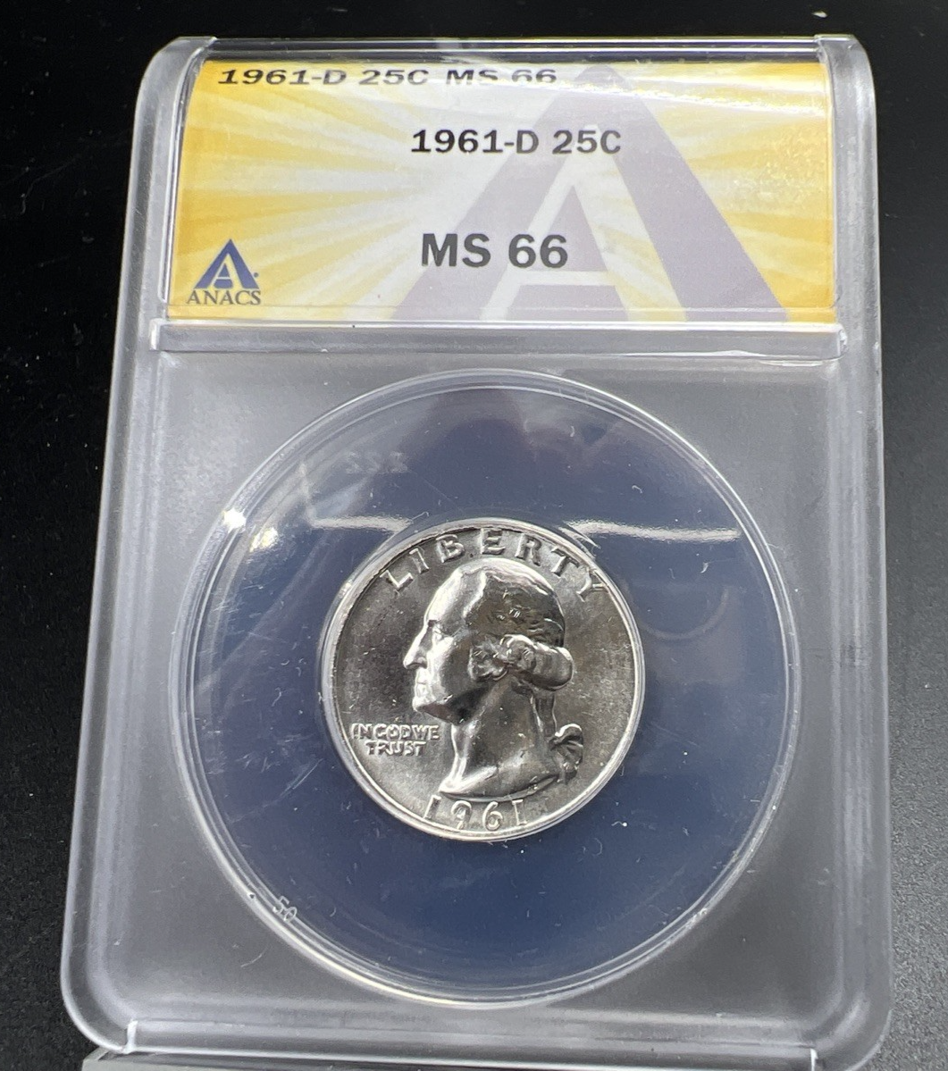 1961 D 25C Washington Quarter Silver Coin ANACS MS66 Gem BU #44