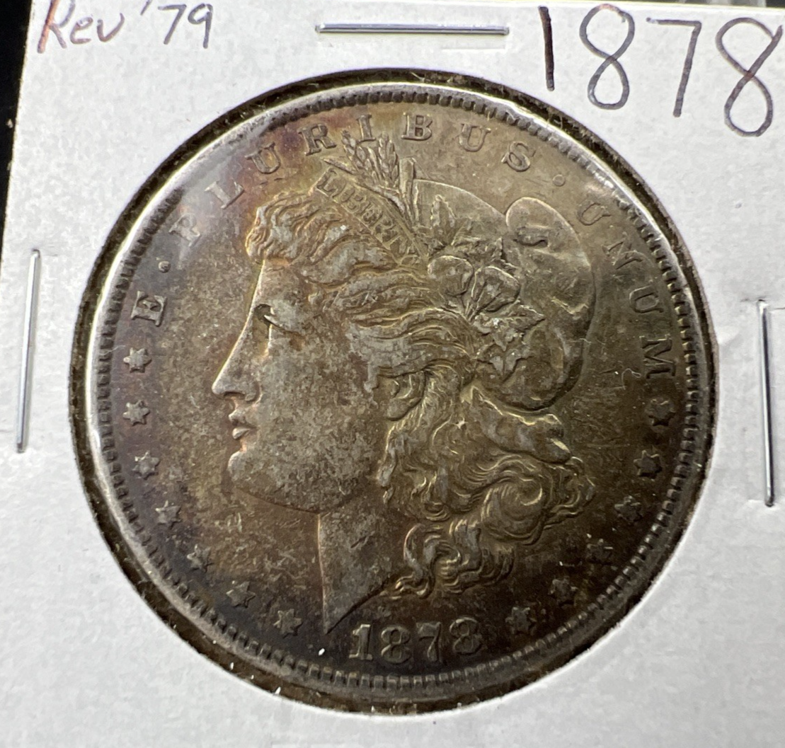 1878 P Reverse 1879 $1 Morgan Silver Dollar Coin VF Very Fine Neat Toning OBV