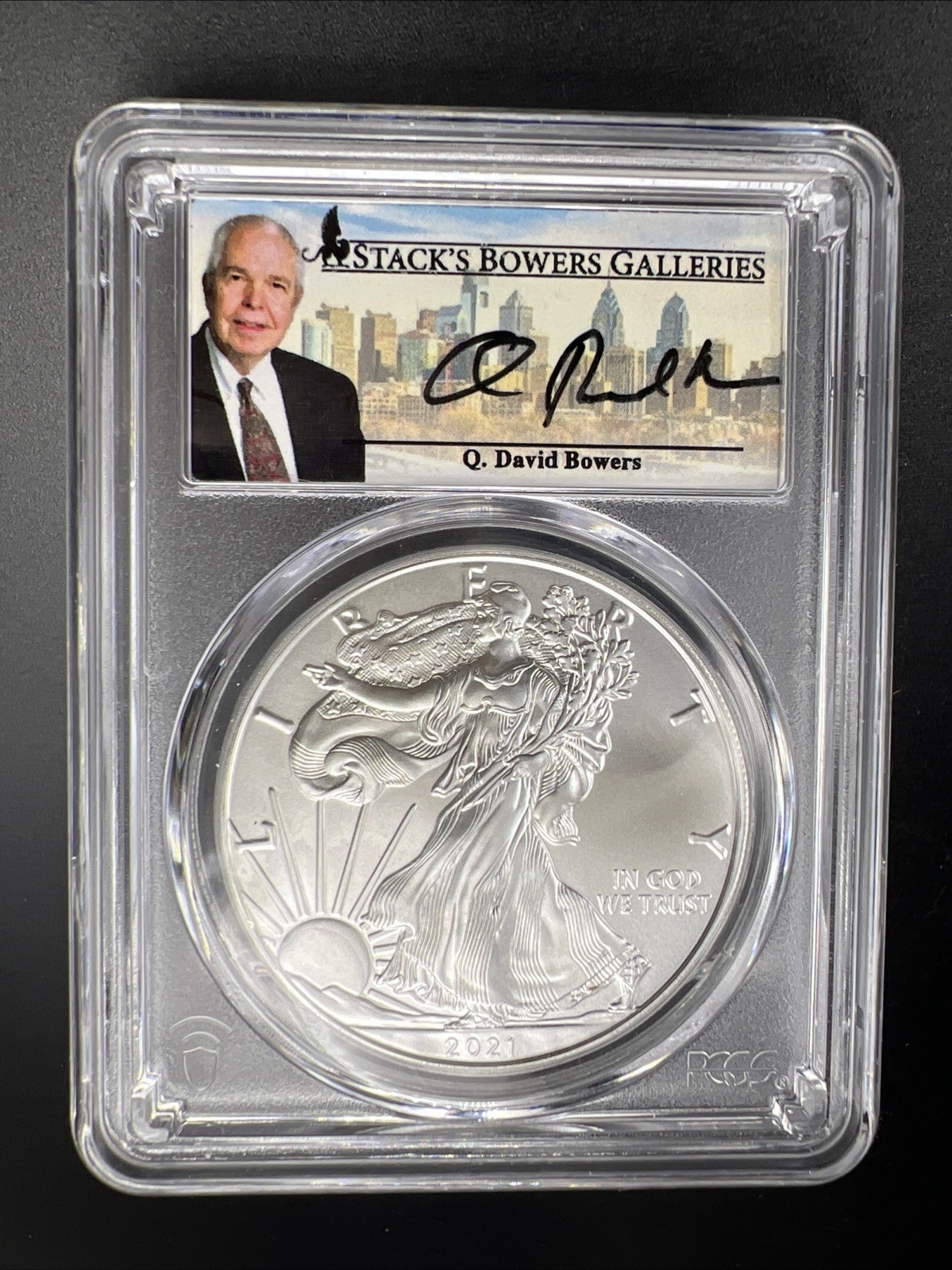 2021 ASE American Silver Eagle David Bowers Signature Philadelphia Gallery PCGS