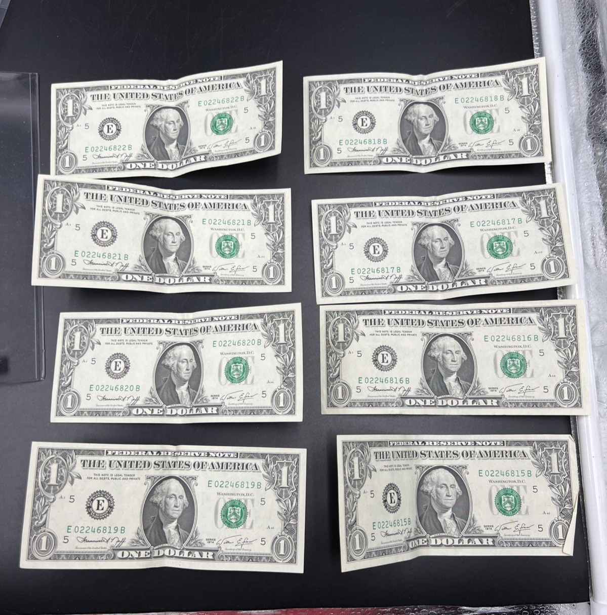 8 Consecutive 1974 $1 FRN Federal Reserve Notes CH VF Very Fine Circ #15