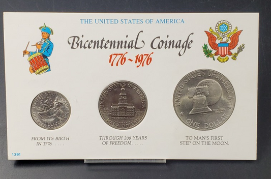 3 Coin $1 50c 25c 1776 - 1976 United States of America Bicentennial Coinage Set