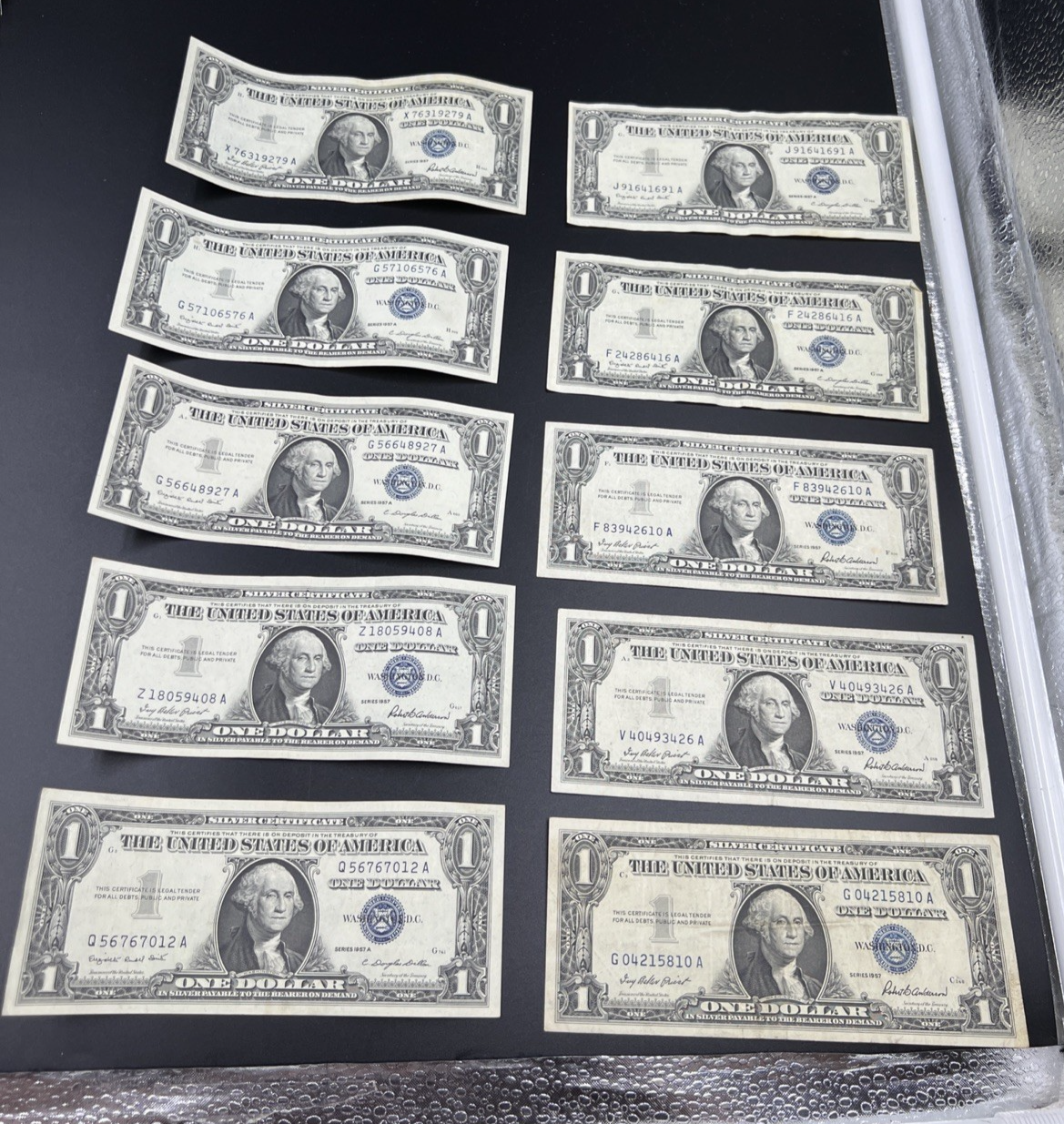 Lot of 10 1957 $1 Dollar Silver Certificate Blue Seal Notes Very Fine VF Circ #2