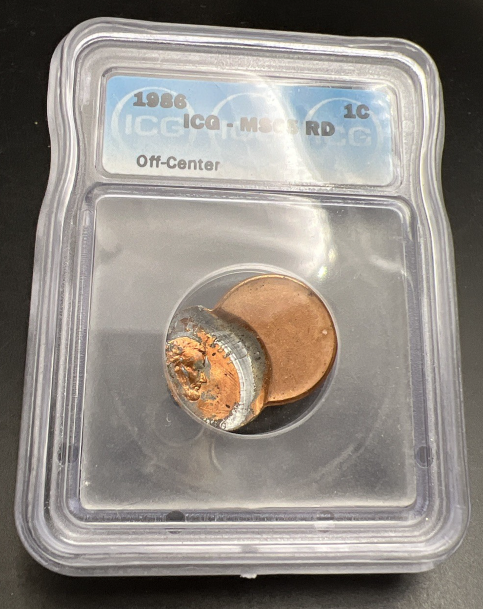 1986 P 1c Major Off Center Error Lincoln Memorial Cent Penny Coin ICG MS65