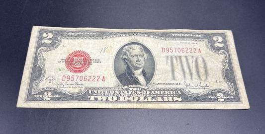 1928 G $2 Two Dollar Legal Tender United States Red Seal Note VG Circ #6222