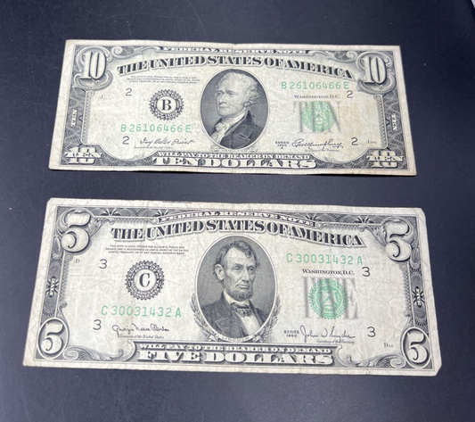 FRN Collector's Lot 1950 $5 & 1950 A $10 Federal Reserve Note Bills VG Circ #432