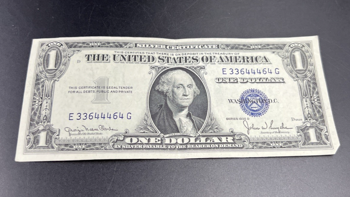 1935 D $1 Wide Margin US Silver Certificate VF Very Fine Neat Serial #33644464